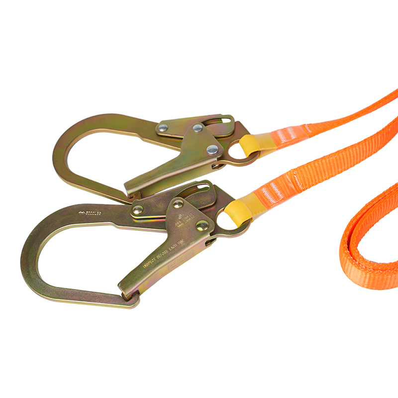 L19 Podwójna lonża zabezpieczająca przed upadkiem, z grubą taśmą i haczykami ANSI